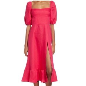 Reformation Red Midi Dress with Puff Sleeves
